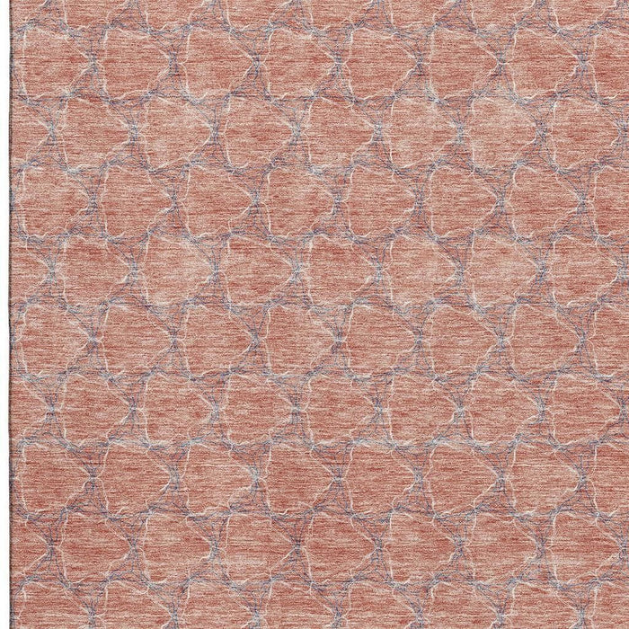 10' X 14' Geometric Washable Area Rug With UV Protection (676080) - Salmon / Ivory / Blue