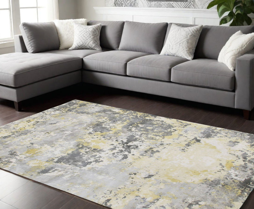 9' x 12' Abstract Hand Loomed Area Rug - Gray And Yellow