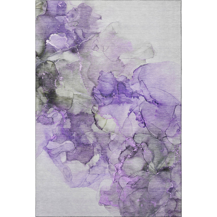 9' X 12' Abstract Washable Area Rug With UV Protection (647313) - Purple / Gray / Ivory