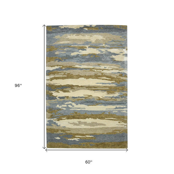 5' X 8' Wool Abstract Hand Tufted Area Rug - Light Blue