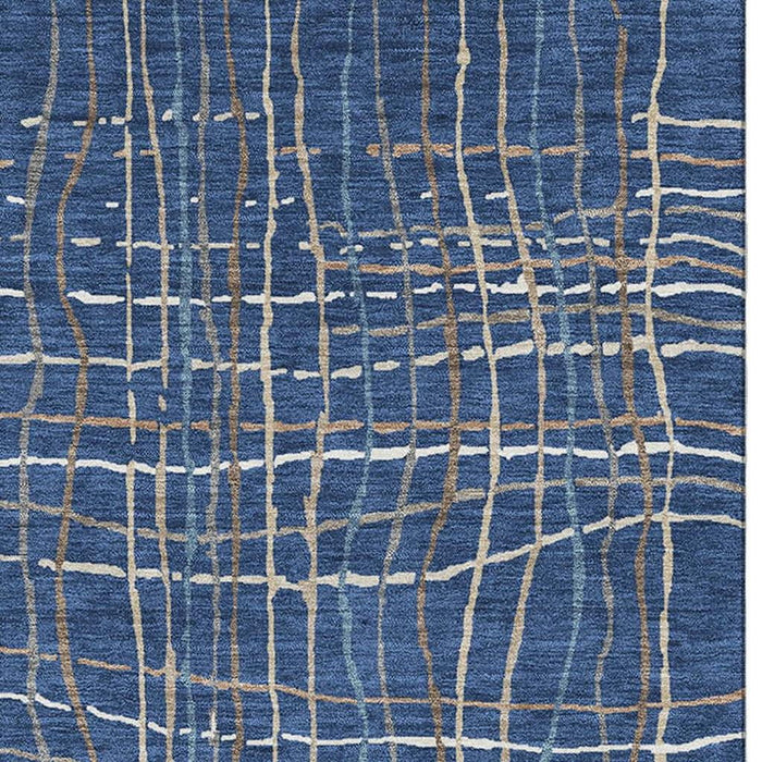 10' X 14' Striped Washable Area Rug With UV Protection (678574) - Navy Blue / Ivory