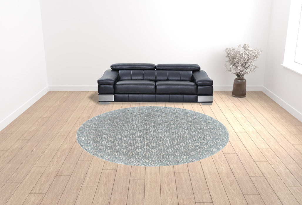 10' Round Wool Abstract Tufted Handmade Area Rug - Blue Silver And Gray