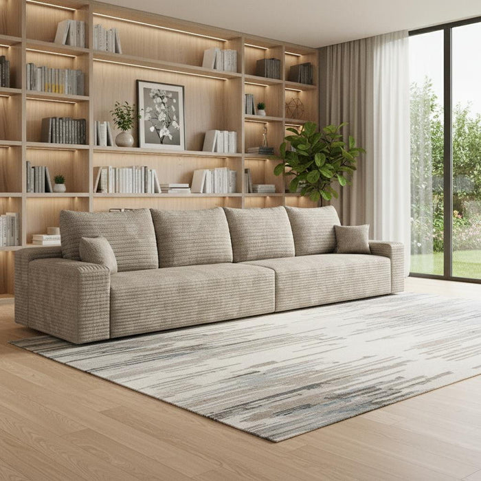 140" Corduroy Modular Compression Foam Sofa With Toss Pillows - Camel