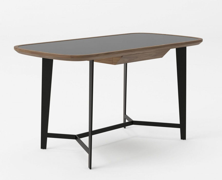 Glass Rectangular Writing Desk - Walnut And Black