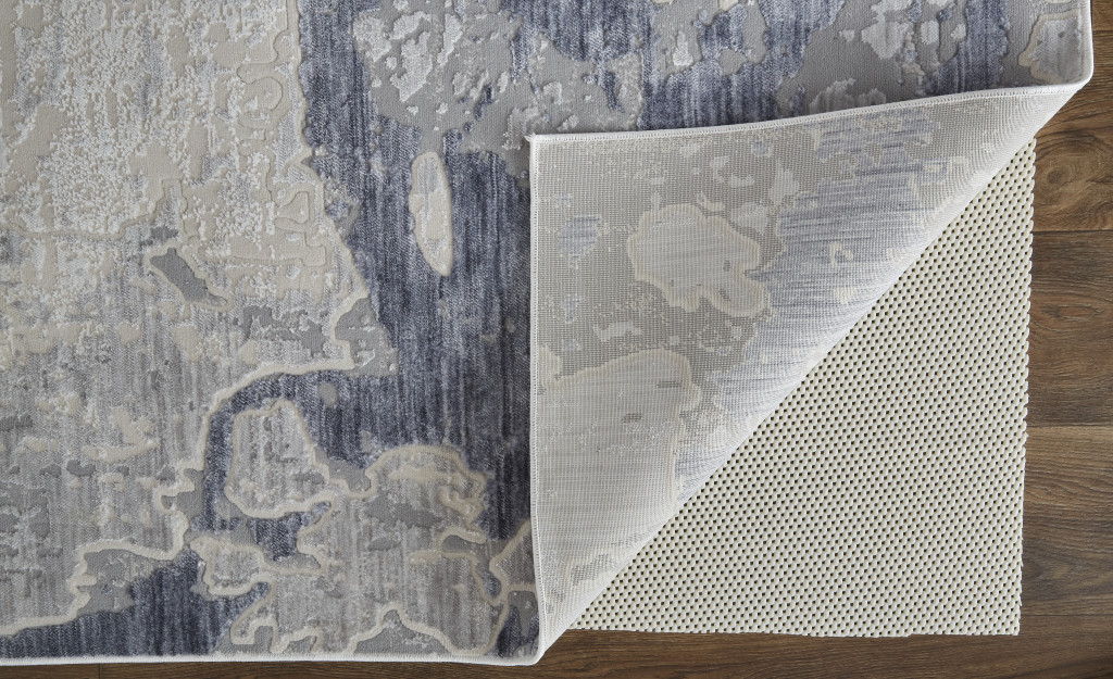 7.8' x 9.5' Abstract Power Loom Distressed Area Rug - Ivory And Blue