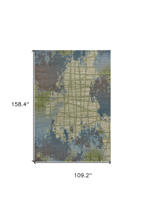 10' x 13' Abstract Polypropylene Area Rug - Blue And Green