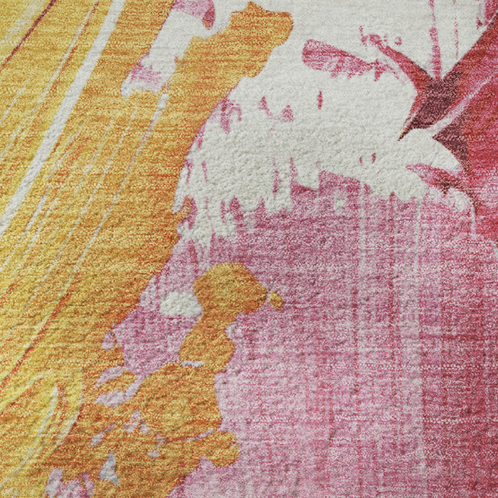 10' X 14' Abstract Washable Area Rug With UV Protection (705497) - Blush / Yellow / Ivory