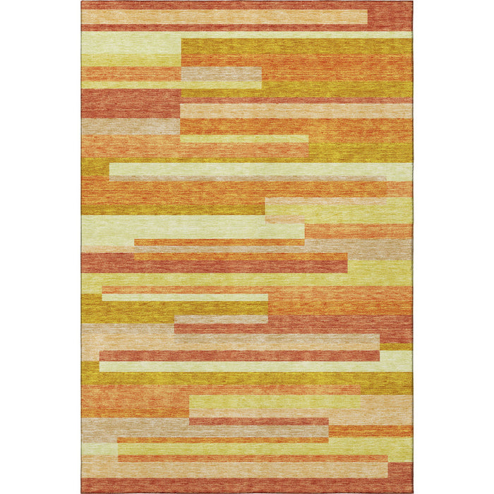 8' X 10' Striped Washable Area Rug With UV Protection - Orange And Gold