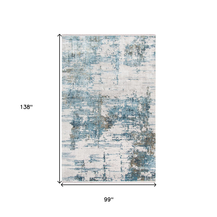 8' X 12' Abstract Area Rug With Fringe - Ivory