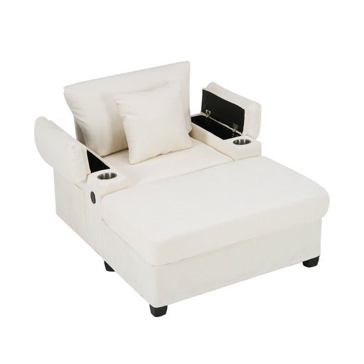 Giga fabric sofa bed with cupholders and USB ports, stationary chair and ottoman for living room comfort and convenience