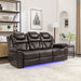 Giga home theater reclining sofa with center console and LED light strip, featuring plush upholstery and manual recline functionality.