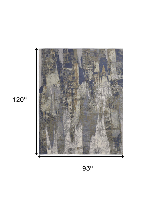 8' x 10' Abstract Power Loom Distressed Area Rug - Blue Gray And Tan