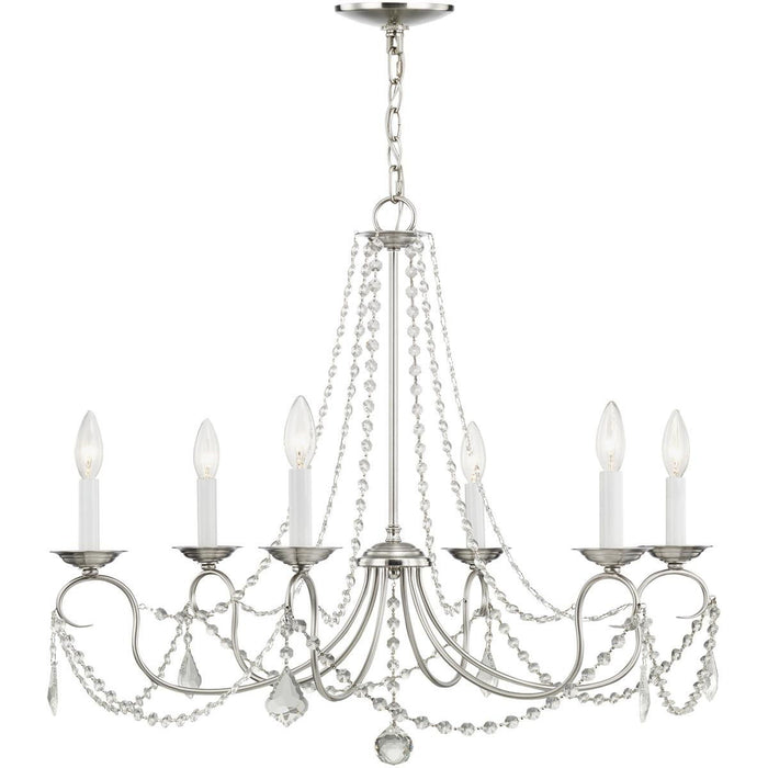 24" Six Light Dimmable Chandelier With Shades - Nickel