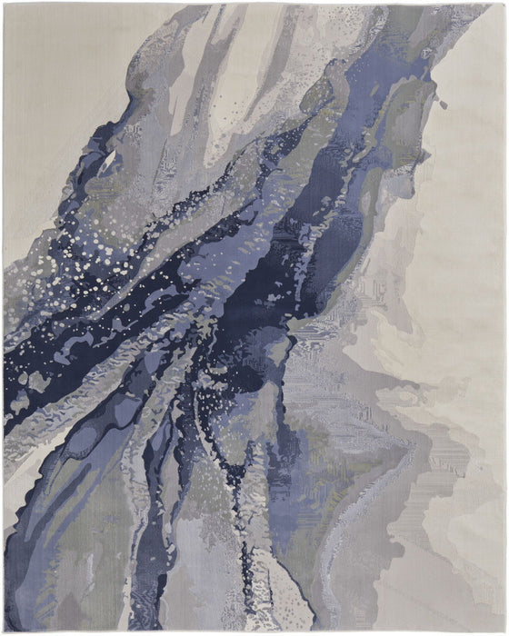 8' x 10' Abstract Power Loom Polypropylene and Polyester Blend Area Rug - Gray And Ivory