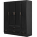 Black 71-inch wood plantation shutter wardrobe dresser with four doors and four drawers by HomeRoots.