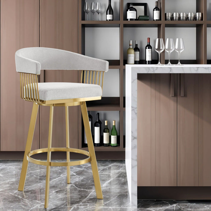 30" Fabric And Stainless Steel Low Back Bar Height Swivel Bar Chair - Silver / Gold