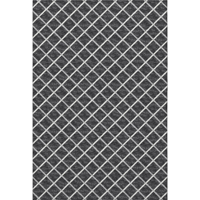 8' X 10' Geometric Washable Area Rug With UV Protection - Black / Ivory
