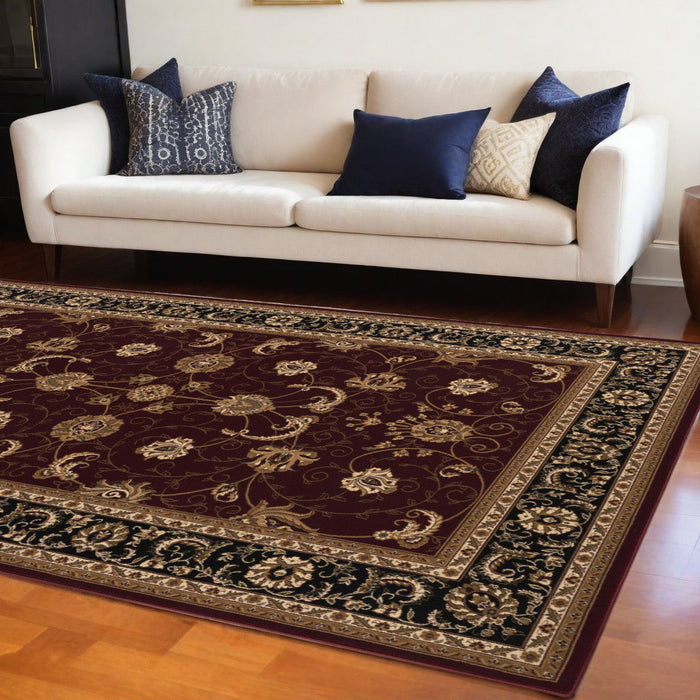 7' x 9' Oriental Power Loom Area Rug - Red And Black