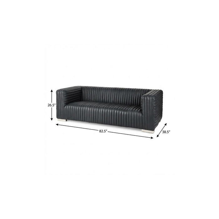 83" Leather Sofa With Silver Legs - Black