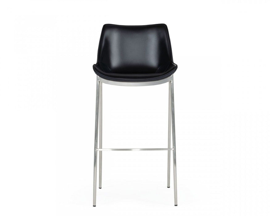 Faux Leather And Steel Low Back Bar Height Bar Chairs (Set of 2) - Black And Silver