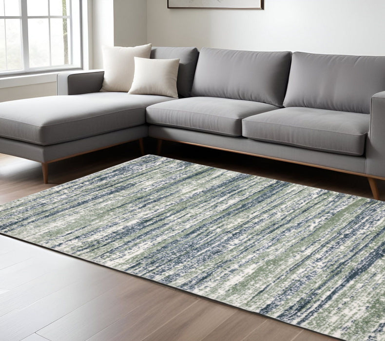 8' X 11' Striped Distressed Area Rug - Blue And Green