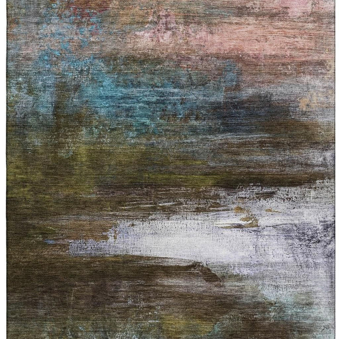 10' X 14' Abstract Washable Area Rug With UV Protection (714667) - Brown / Teal