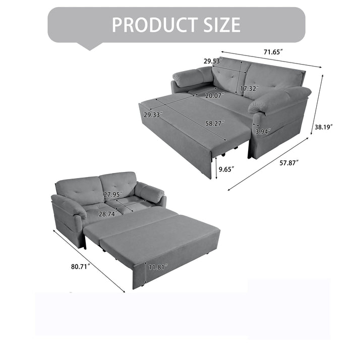 Modern Convertible Sleeper Sofa Bed With Pull-Out Queen Design, Side Storage & Thick Cushions