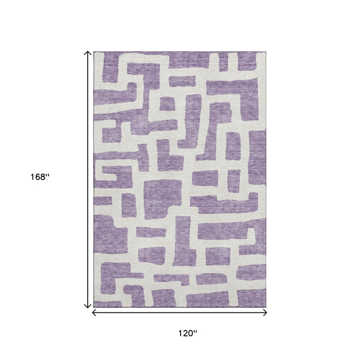 10' X 14' Abstract Geometric Washable Area Rug With UV Protection (671834) - Purple / Ivory