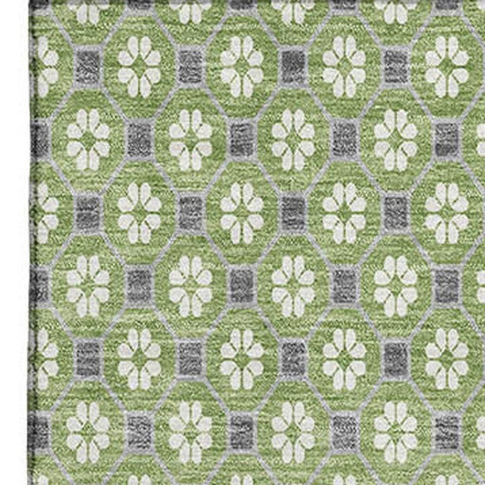 10' X 14' Geometric Washable Area Rug With UV Protection (693648) - Green / Gray / Ivory
