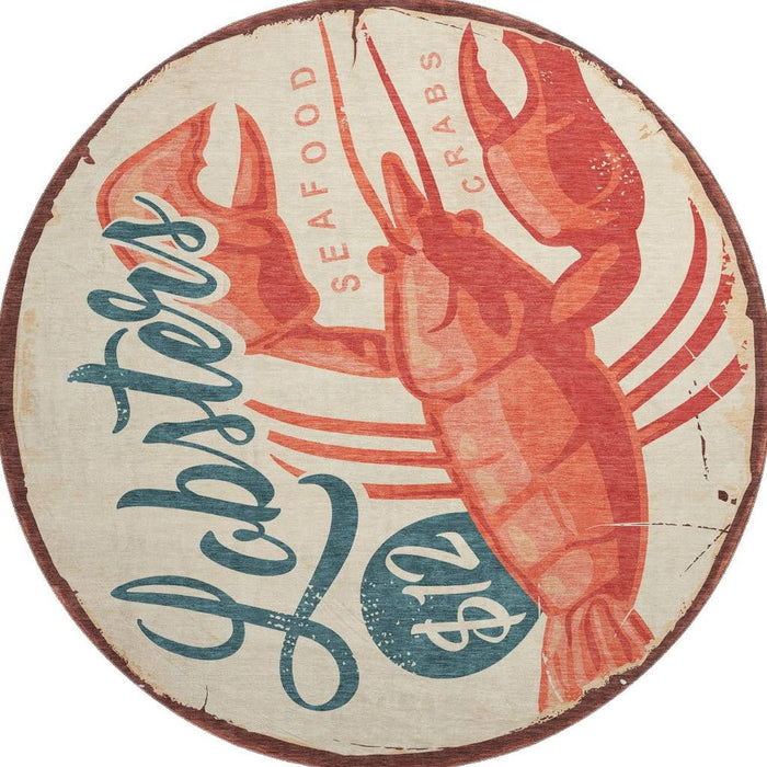 8' Nautical Washable Round Rug With UV Protection - Beige