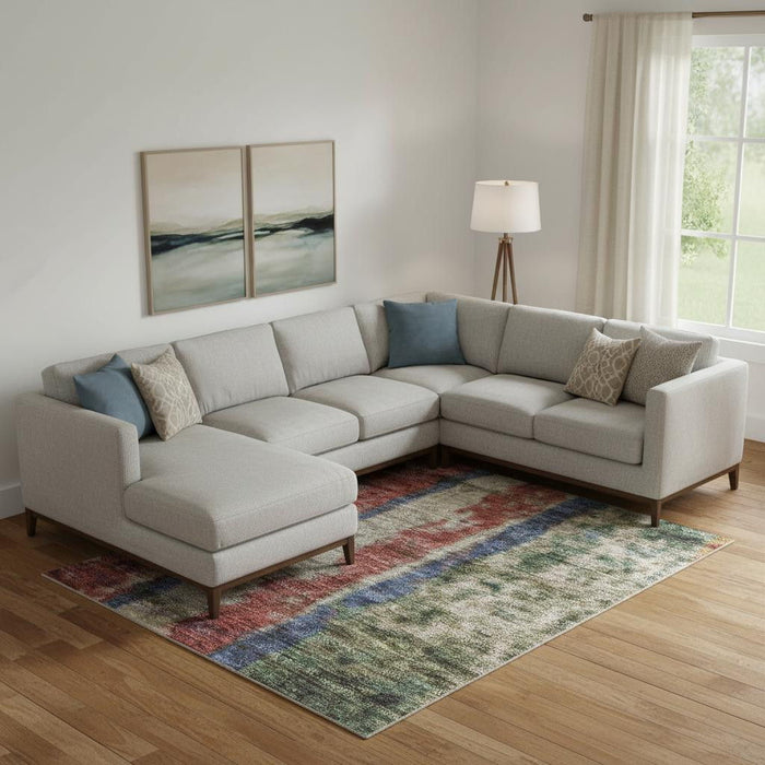 10' X 14' Striped Washable Area Rug With UV Protection (707797) - Beige / Orange / Blue