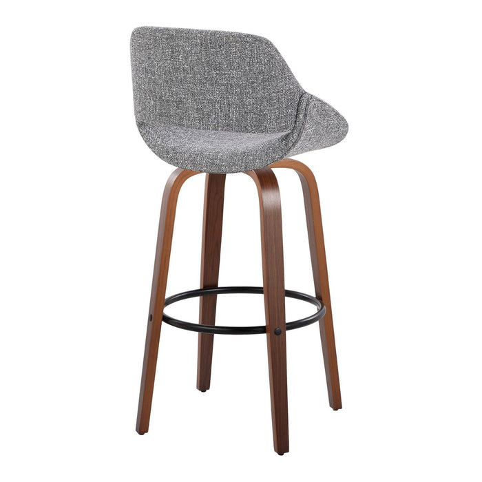 Fabrizzi - 30" Fixed-Height Barstool With Swivel And Round Black Metal Footrest (Set of 2) - Walnut Wood