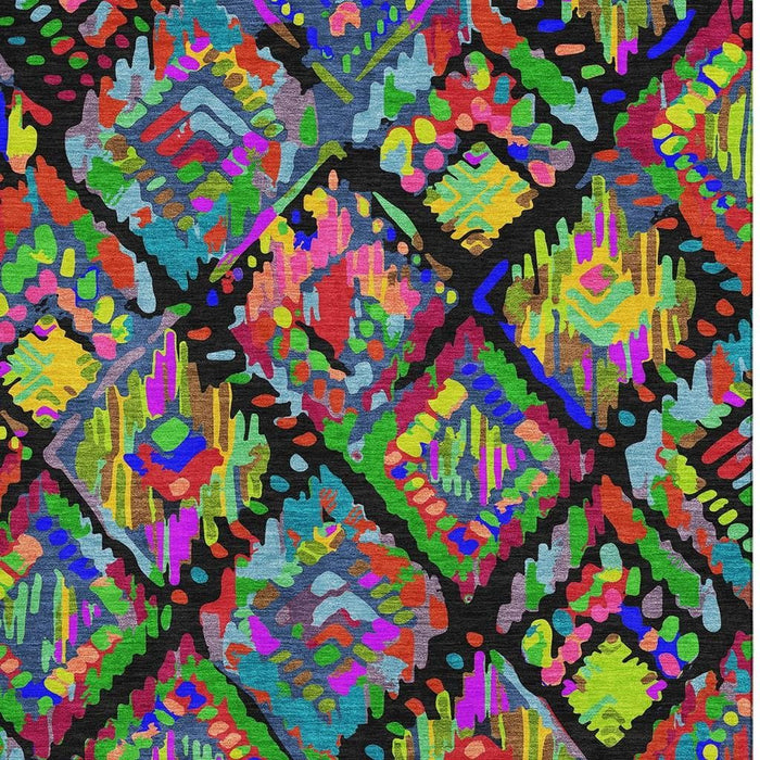 10' X 14' Geometric Washable Area Rug With UV Protection (693006) - Black / Red / Pink / Green