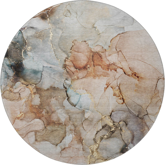 8' Abstract Washable Round Rug With UV Protection (647287) - Beige / Gray / Ivory