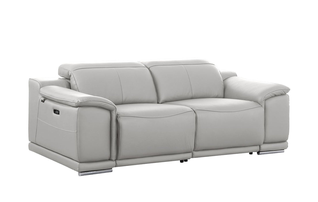 Italian Leather Reclining Metal USB Sofa (720415) - Light Gray