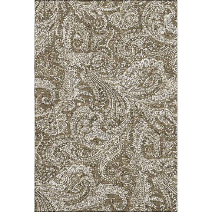 8' X 10' Paisley Washable Area Rug With UV Protection (654648) - Chocolate / Ivory