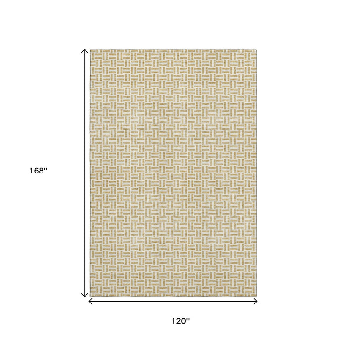 10' X 14' Geometric Washable Area Rug With UV Protection (672410) - Gold / Ivory
