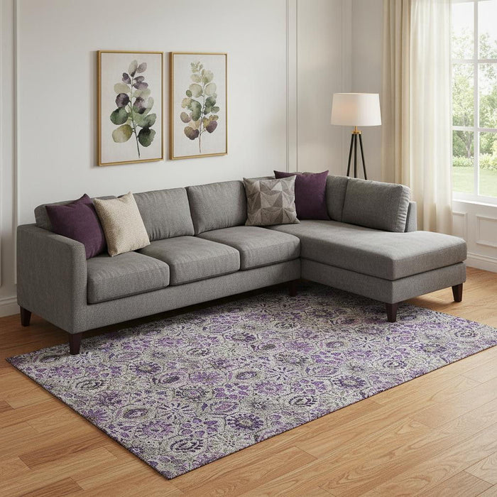 10' X 14' Floral Washable Area Rug With UV Protection (708667) - Purple / Gray / Silver