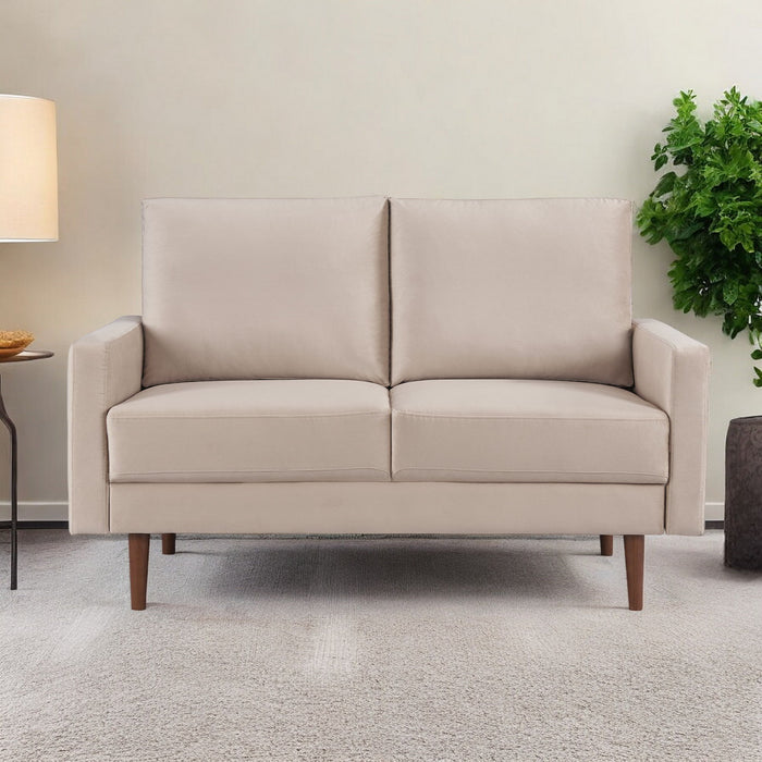 Brown Velvet Loveseat - Beige / Dark