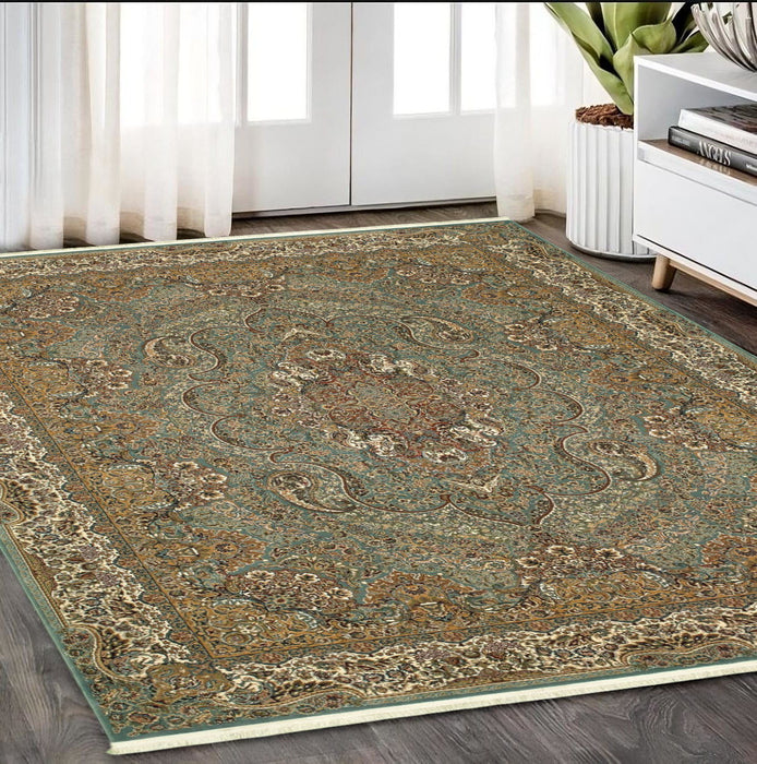 5' X 8' Medallion Area Rug With Fringe - Blue And Gold
