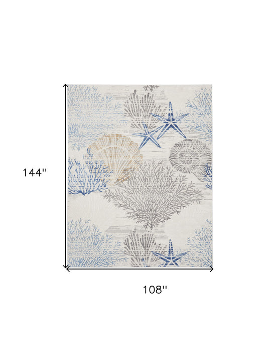 9' X 12' Floral Non Skid Area Rug (551417) - Ivory / Blue / Gray