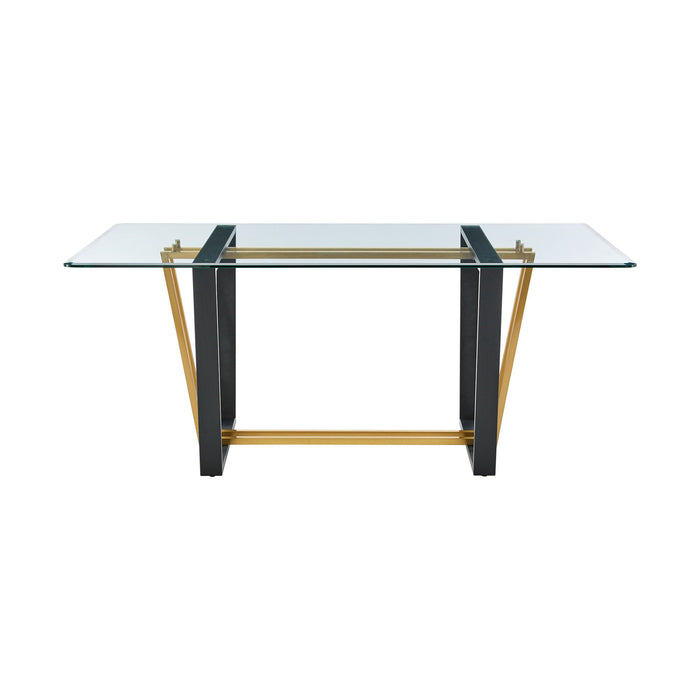 72" Glass And Iron Sled Base Dining Table - Gold