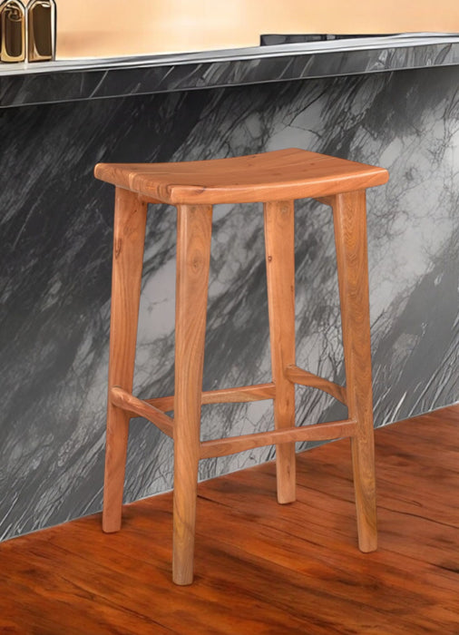 32" Rustic Solid Wood Backless Counter Height Bar Chair - Brown