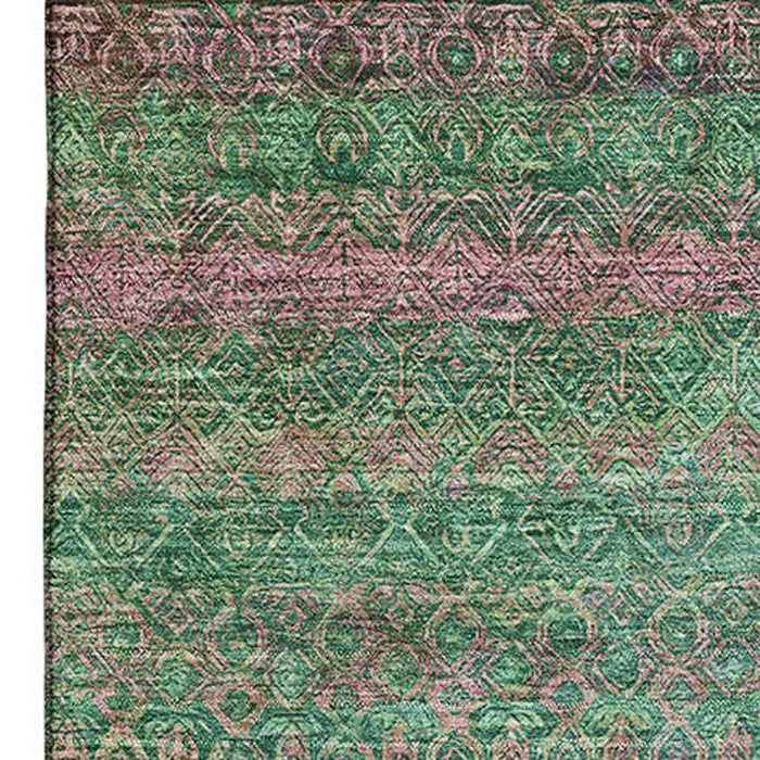10' X 14' Striped Washable Area Rug With UV Protection (718055) - Green / Blush