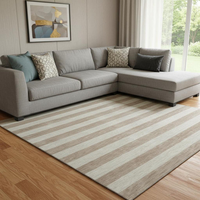 10' X 14' Striped Washable Area Rug With UV Protection (647722) - Beige / Taupe