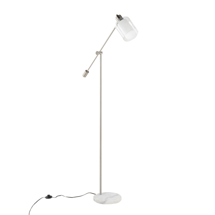 Marcel - Floor Lamp - White Marble And Nickel Metal With Clear And Frosted Glass Shade