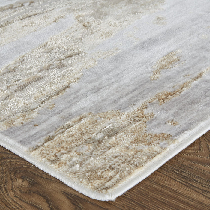 7.8' x 9.5' Abstract Power Loom Distressed Area Rug - Tan And Ivory