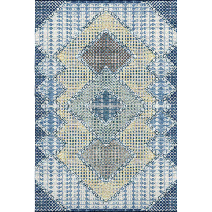 10' X 14' Geometric Washable Area Rug With UV Protection (718292) - Denim Blue / Gray