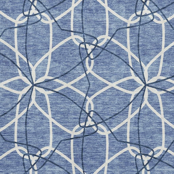 10' X 14' Geometric Washable Area Rug With UV Protection (675498) - Denim Blue / Ivory