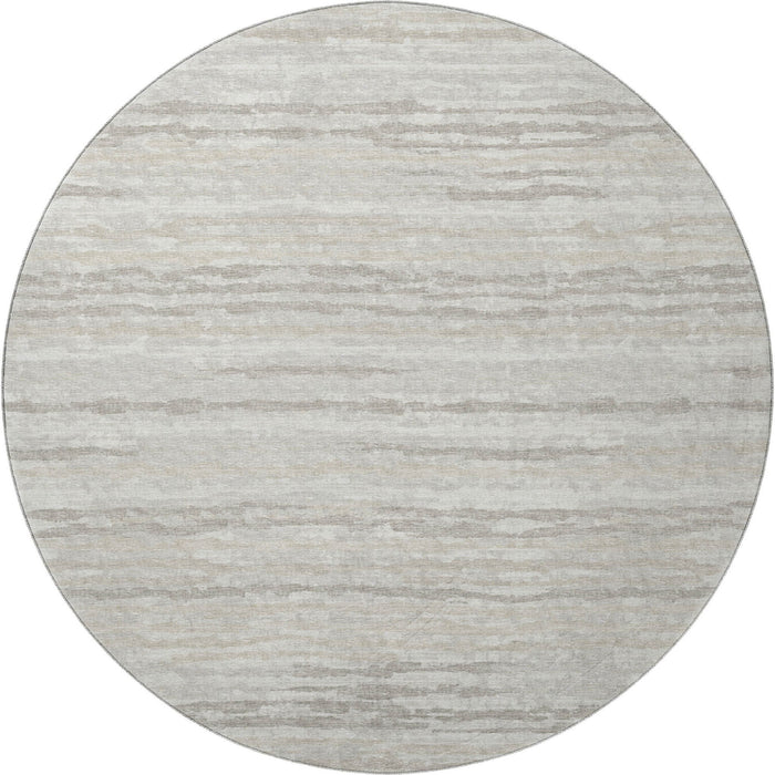 8' Striped Washable Round Rug With UV Protection - Khaki And Ivory